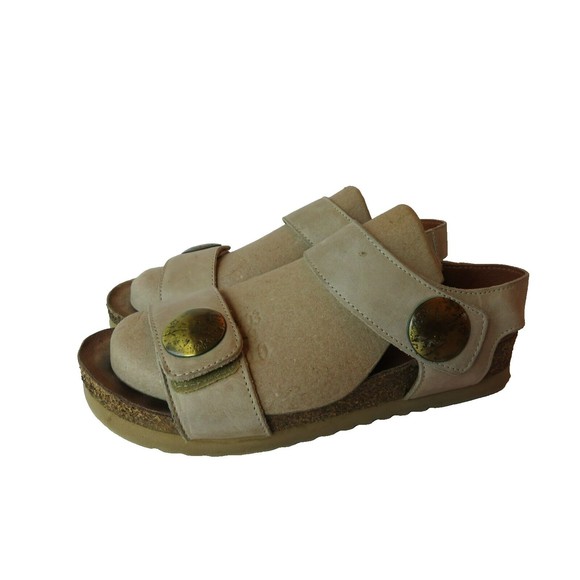Taos Sandal Tan Nubuck Cork Sz 9-9.5/40 #5246 Flat Ankle 2 Strap Slingback - Picture 1 of 10